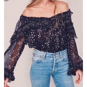 LoveShackFancy Popover Black Nightsky Top SzL NWT!